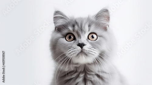 Adorable cat on a white background in different poses. Cat for advertisement. Kitten with white background. Bottomless cat. AI generated image.