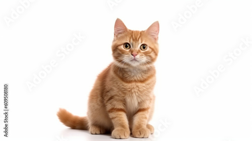 Adorable cat on a white background in different poses. Cat for advertisement. Kitten with white background. Bottomless cat. AI generated image.