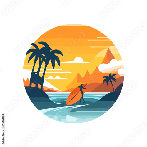 surfing on the beach surfboard vector, summer activity beach