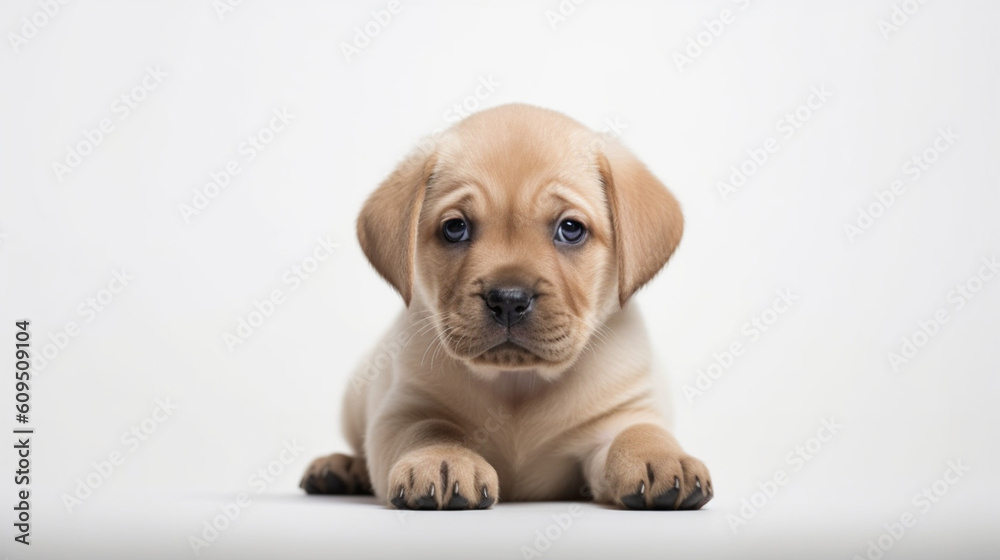 Adorable dog on a white background in different poses. Dog for advertisement. Bottomless dog. Puppy with white background. AI generated image.
