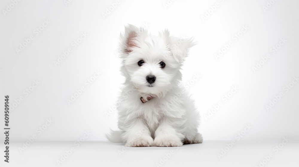 Adorable dog on a white background in different poses. Dog for advertisement. Bottomless dog. Puppy with white background. AI generated image.
Adorable dog on a white background in different poses. Dog for advertisement. Bottomless dog. Puppy with white background. AI generated image.