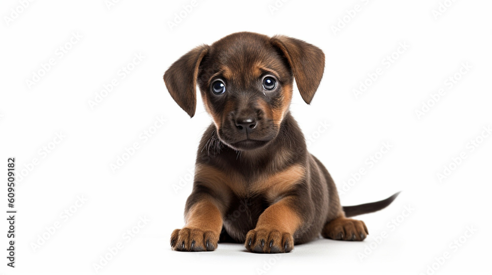 Adorable dog on a white background in different poses. Dog for advertisement. Bottomless dog. Puppy with white background. AI generated image.
Adorable dog on a white background in different poses. Dog for advertisement. Bottomless dog. Puppy with white background. AI generated image.