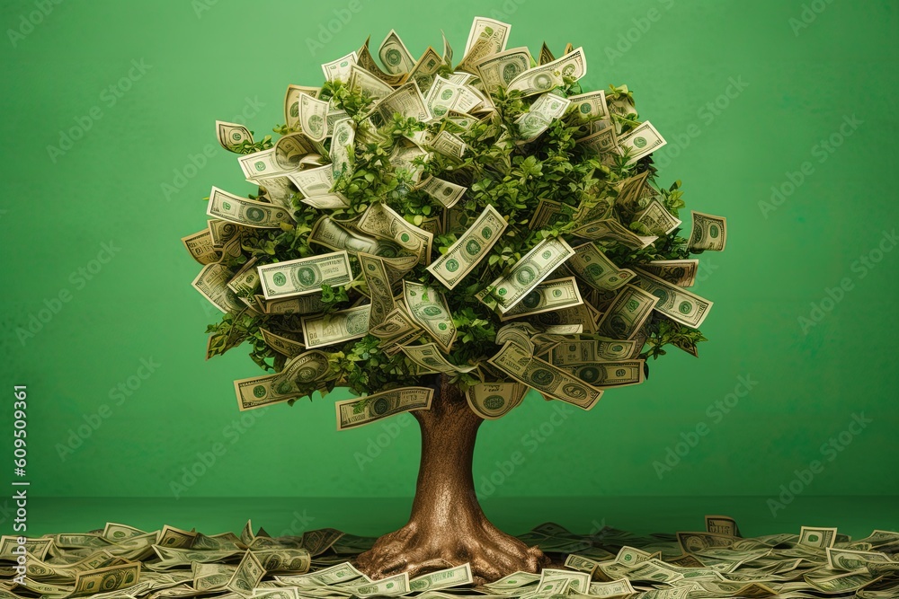 Money tree, tree with banknotes, tree with money leaves, green ...