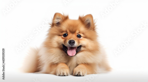 Adorable dog on a white background in different poses. Dog for advertisement. Bottomless dog. Puppy with white background. AI generated image. 