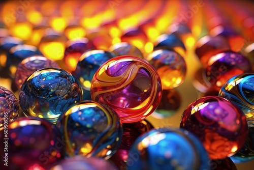 Close-up view of colorful marbles, colored toy marbles, Generative AI