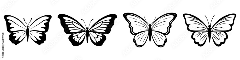 Set of butterflies, isolated on white, collection of silhouettes Set of butterflies, isolated on white, collection of silhouettes