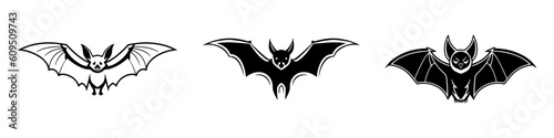 Black silhouettes of bats set on white background. Vector illustration