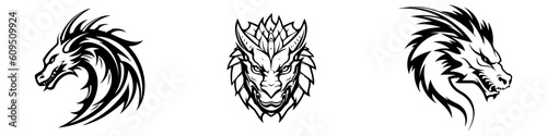 Dragon emblem logo set. Dragon head, circle vector icon collection © artisttop