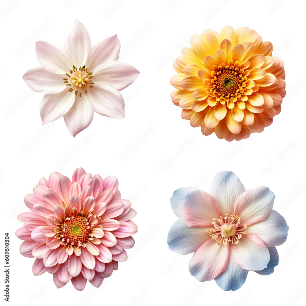 Non Vector Flower Selection of Various Flowers Isolated on Transparent Background ...