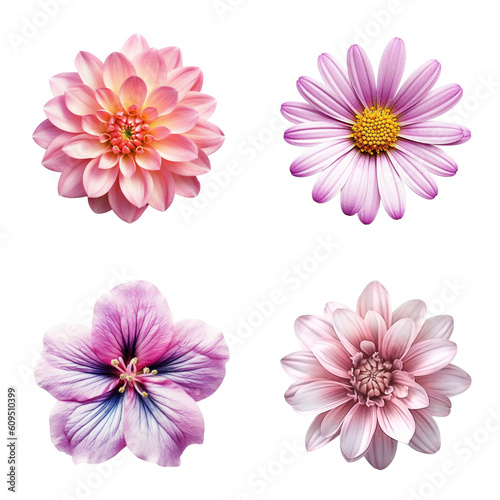 Selection of Various Flowers Isolated on Transparent Background. Created with Generative AI Technology © degungpranasiwi