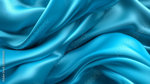 Cyan silk fabric. Silk texture with great definition. AI generated image.