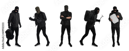 Photographie Collage with photos of man in balaclavas on white background
