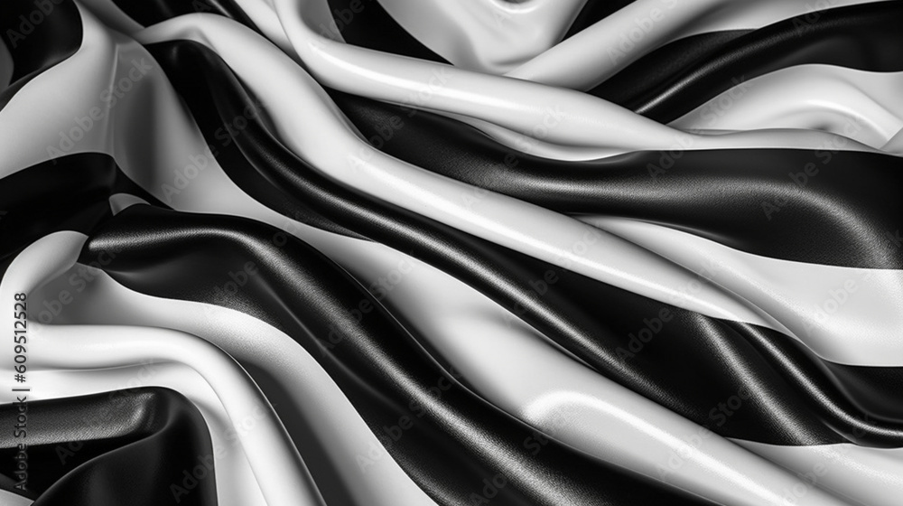 Latex fabric with black and white lines print. Highly defined latex texture. AI generated imagen.