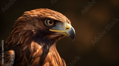 Close up portrait shot of Golden eagle Aquila chrysaetos with sharp gaze. Generative AI technology. photo