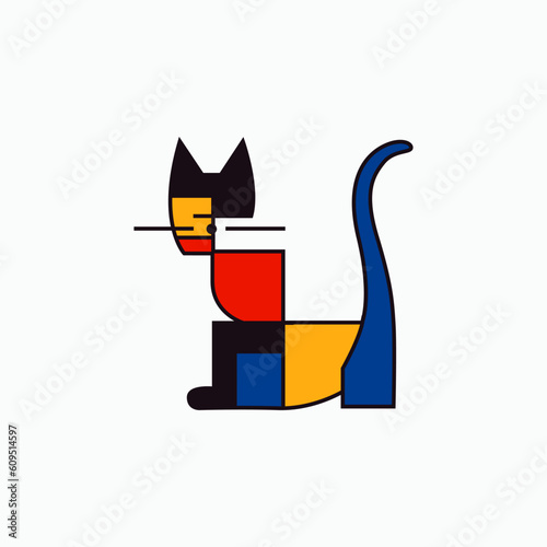 Cuadro en lienzo Vibrant abstract cat logo set in De Stijl style