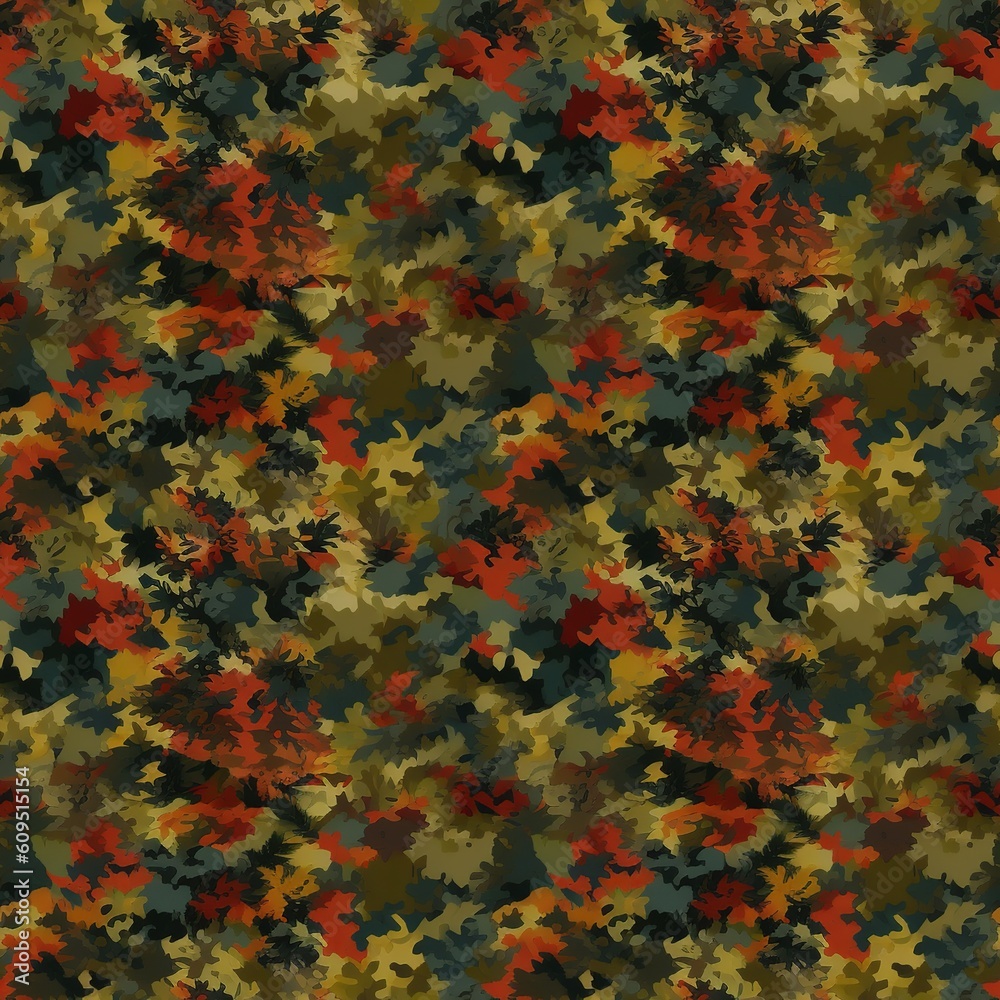A camouflage seamless pattern based on fractal shapes created with Generative AI technology