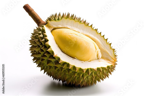 Durian fruit on white background generative ai