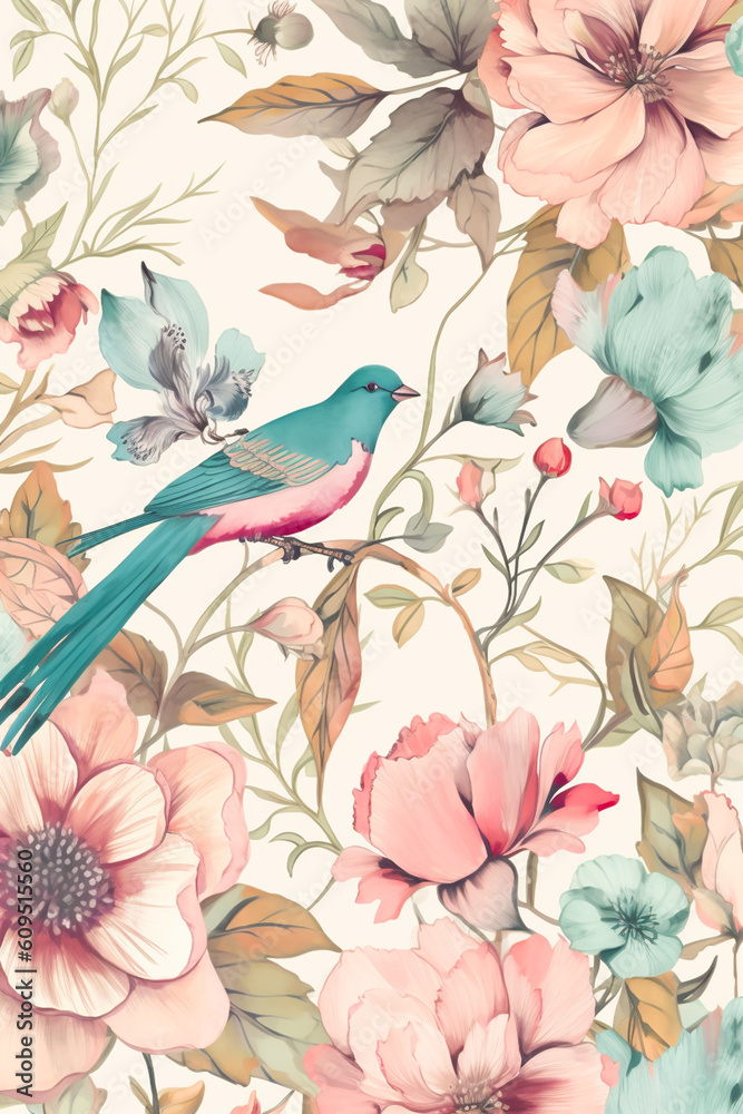 Obraz premium Vintage pastel flower illustration background. Generative Ai.