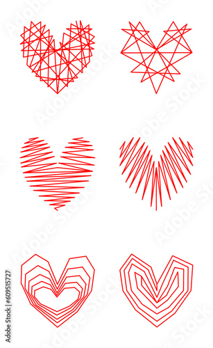 Set of line hearts. Vector illustration. Valentines day design elements.Icon heart.