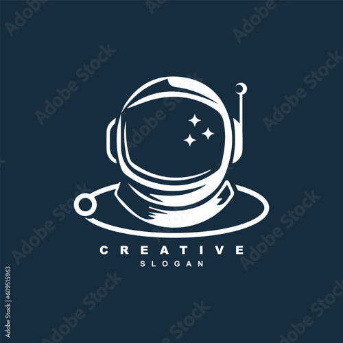 Astronaut spaceman with Saturn planet ring logo design for your brand or business