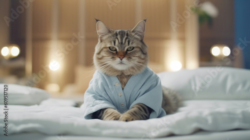 Get cozy with an adorable cat in cute pajamas. Generative IA © Quentin