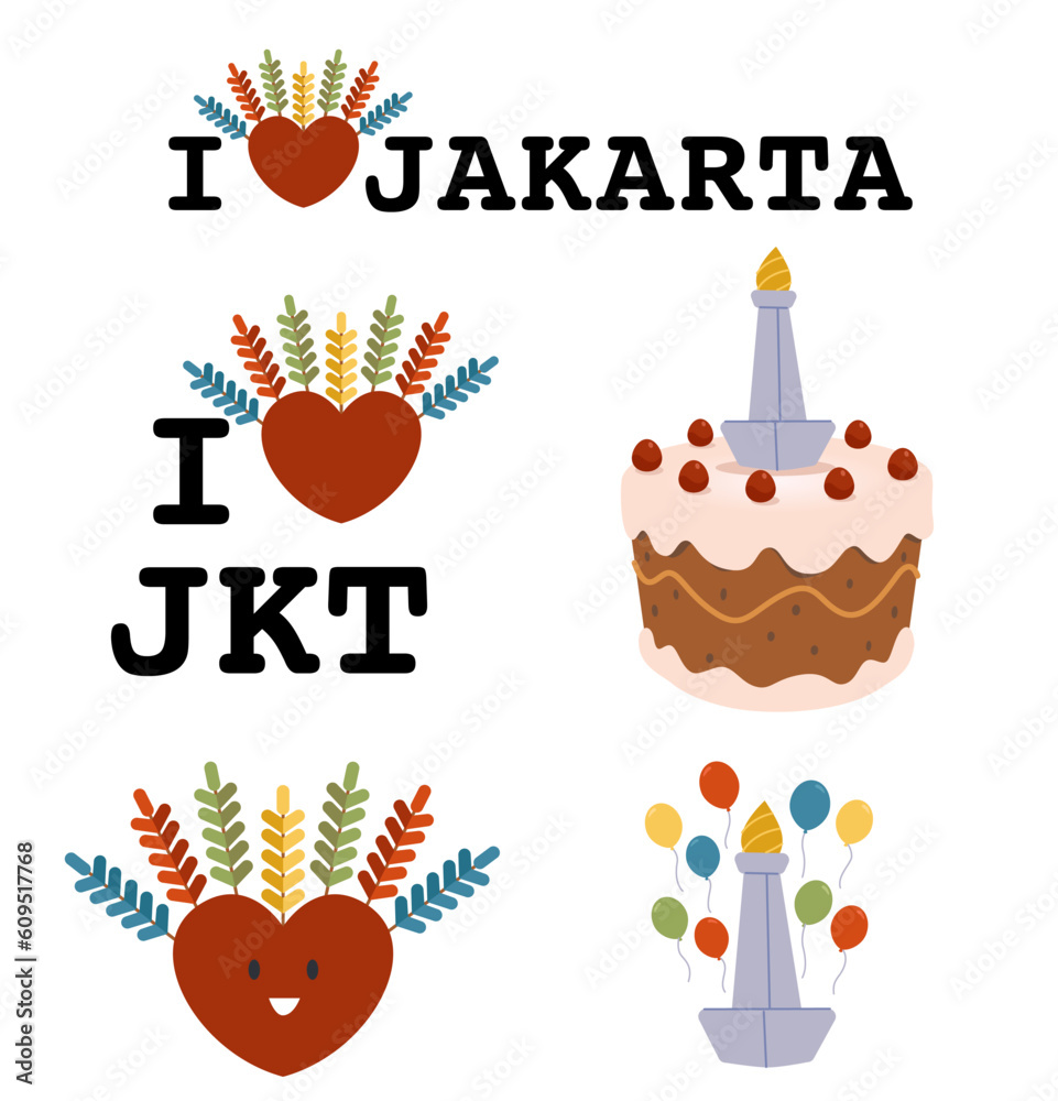 Various style of iconic culture and monument of Jakarta Various style of iconic culture and monument of Jakarta