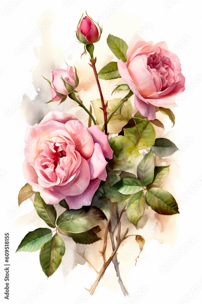 Beautiful pink rose on a white background. Watercolor illustration. Beautiful pink rose on a white background. Watercolor illustration.