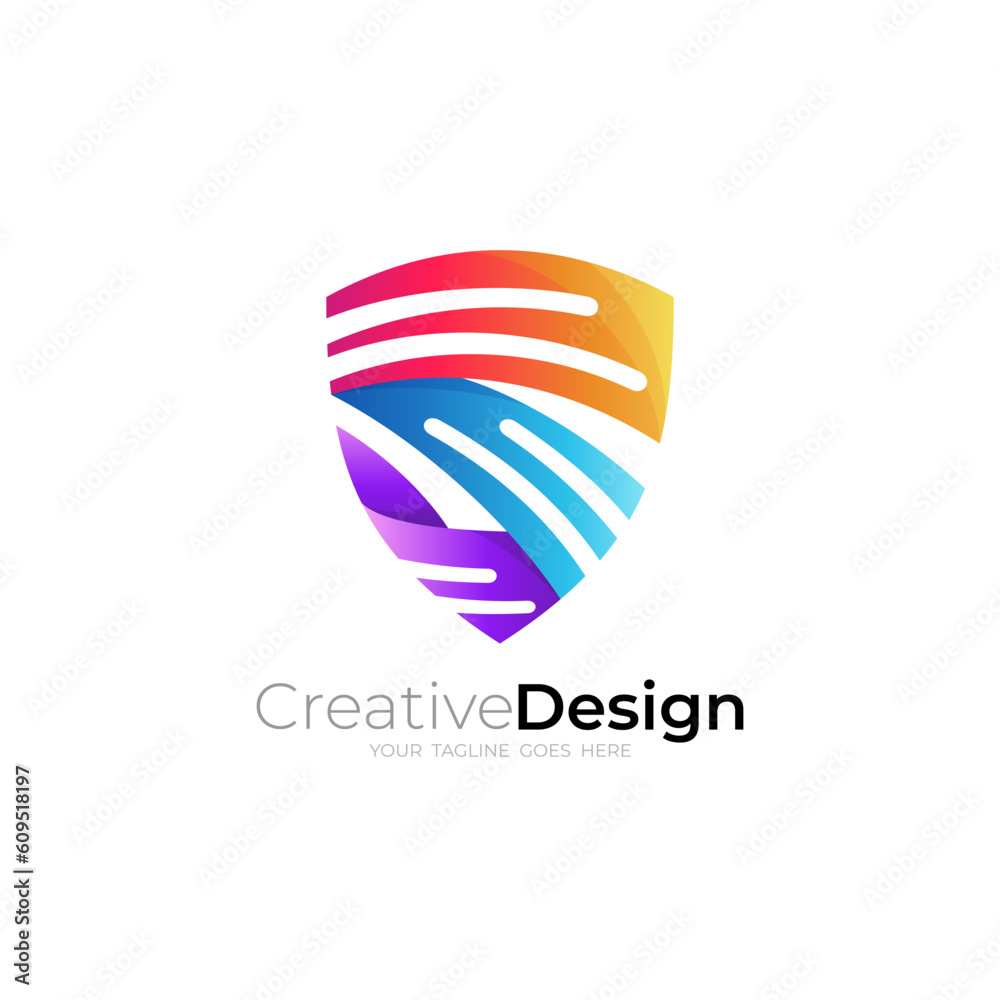 Fototapeta premium Letter S logo with shield design technology, colorful style logos