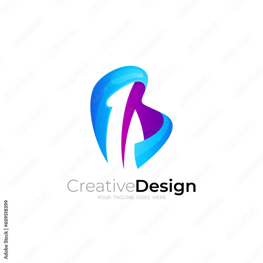 B logo and arrow design combination, up logos, blue