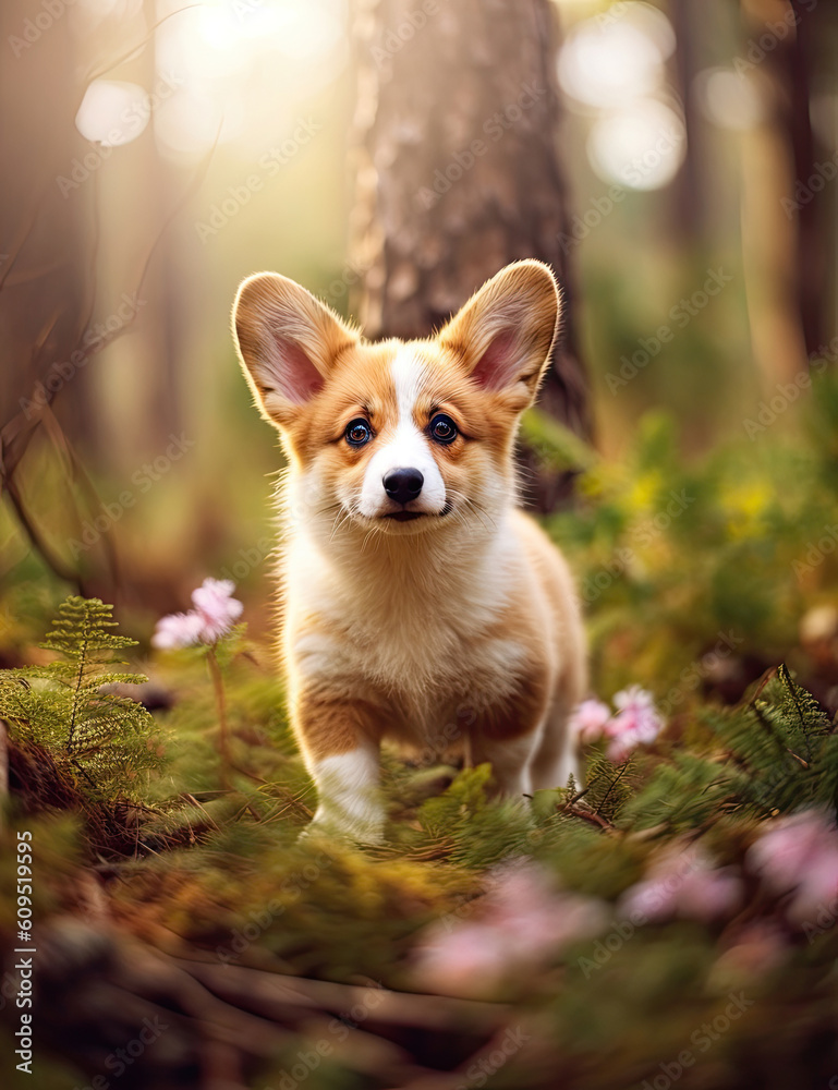 Adorable baby corgi, puppy, dog, fluffy, animal, pet, wall art, nursery art. Generative AI Adorable baby corgi, puppy, dog, fluffy, animal, pet, wall art, nursery art. Generative AI