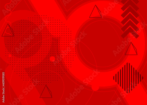 Abstract red graphic psychodelic background. Simple volumetric vector banner, poster. Vibrant busy geometrical shapes. Retro geometric cartoon art illustration.