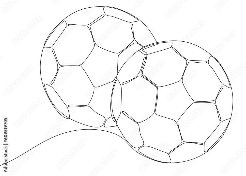 Obraz premium One continuous line of Football Balls. Thin Line Illustration vector concept. Contour Drawing Creative ideas.