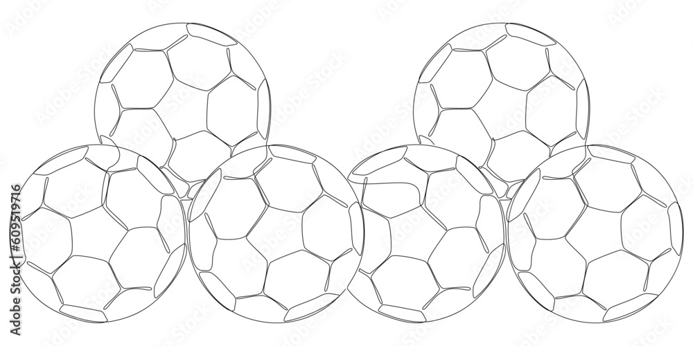 Obraz premium One continuous line of Football Balls. Thin Line Illustration vector concept. Contour Drawing Creative ideas.