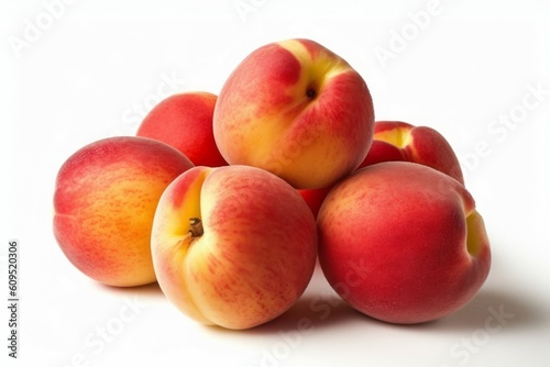 Appetizing delicious peaches. The concept of proper nutrition and vitamins in the crop. AI generated, human enhanced.