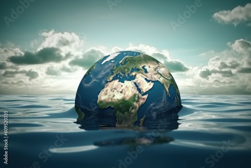 Planet in the water. Climate change concept. AI generated, human enhanced