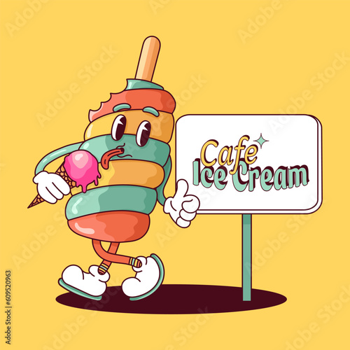 Groovy retro Ice Cream. Vector illustration.