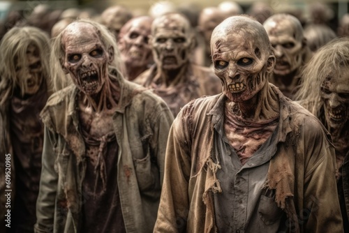 A group of zombies or a crowd of monsters, a horror concept. AI generated, human enhanced © top images