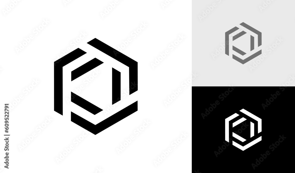 Obraz premium Letter F initial hexagon monogram logo design