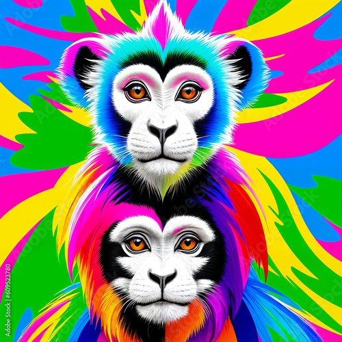 Colobus  monkey animal  psychedelic  pop art  with generative AI technology