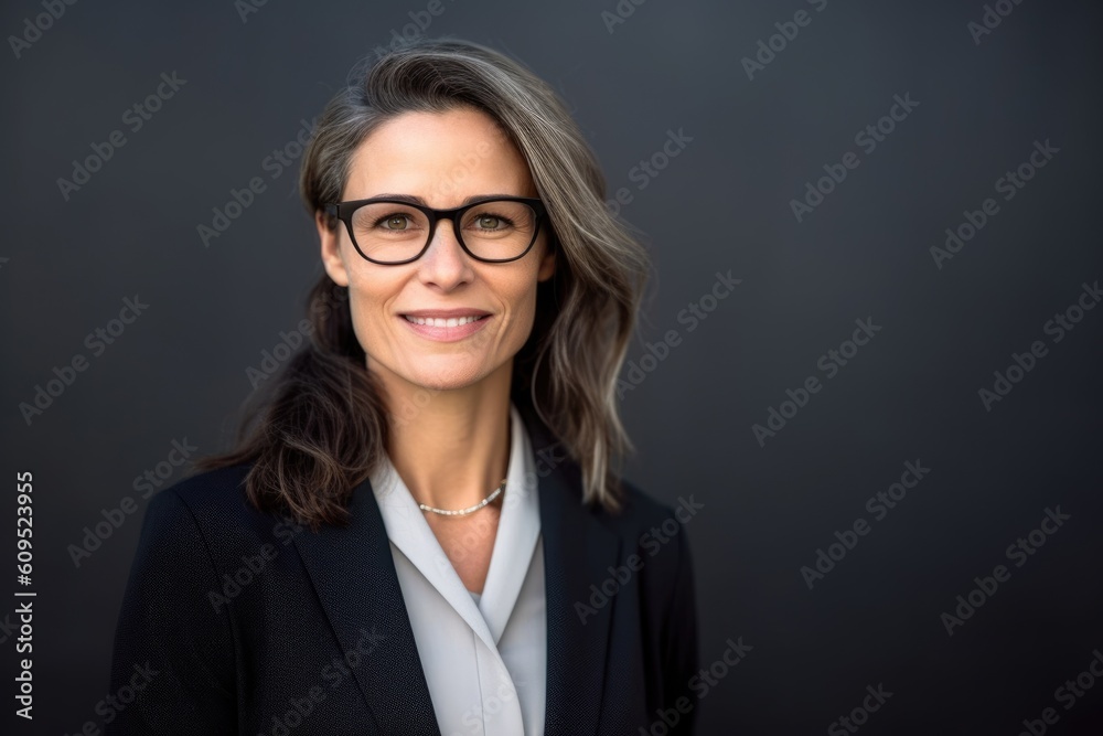 Confident stylish mature mid aged woman standing at home office. Mature businesswoman, lady executive business leader manager looking at camera, generative AI Confident stylish mature mid aged woman standing at home office. Mature businesswoman, lady executive business leader manager looking at camera, generative AI