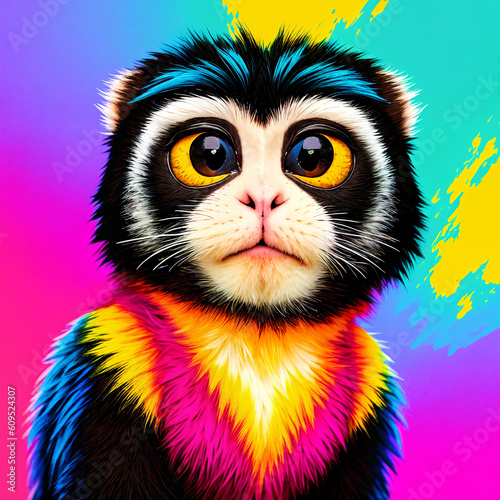 Common marmoset monkey animal  psychedelic  pop art  with generative AI technology
