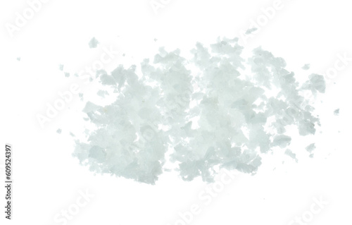 Salt rock flower fly explosion, white Salt rock flower explode abstract cloud fly. Big size ground salt splash in air, food object element design. White background isolated high speed freeze motion