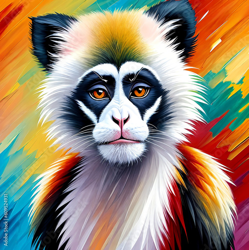 Douc langur  monkey animal  abstract colorful painting with generative AI technology
