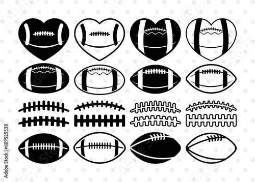American Football Silhouette, American Football SVG Cut Files, Football Silhouette, Heart Shape Ball Svg, Sports Svg, Football Bundle, SB00100