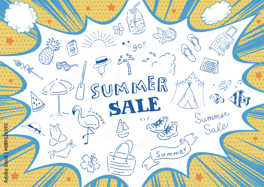 Naklejka premium 手描き サマーセール素材集