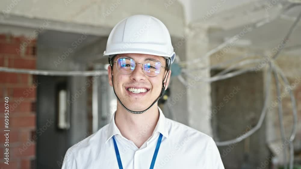 Young hispanic man architect smiling confident standing at construction site Young hispanic man architect smiling confident standing at construction site