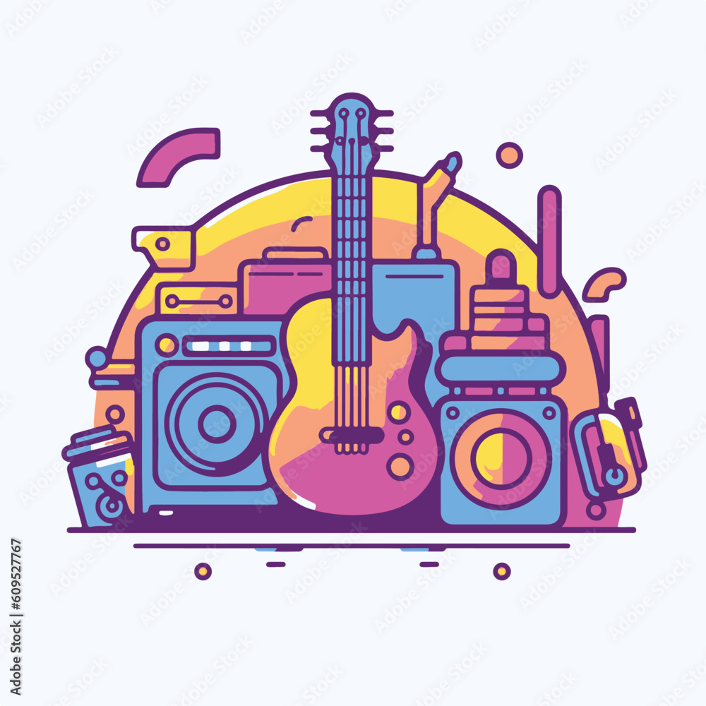 guitar concert icon illustration. music is my life illustration. collorful music vibe with sound speaker