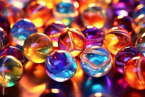 Shiny colorful glass marbles. AI generative