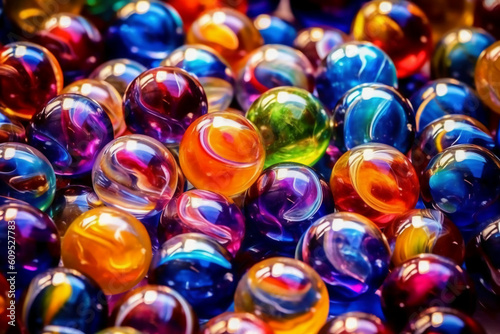 Shiny colorful glass marbles. AI generative