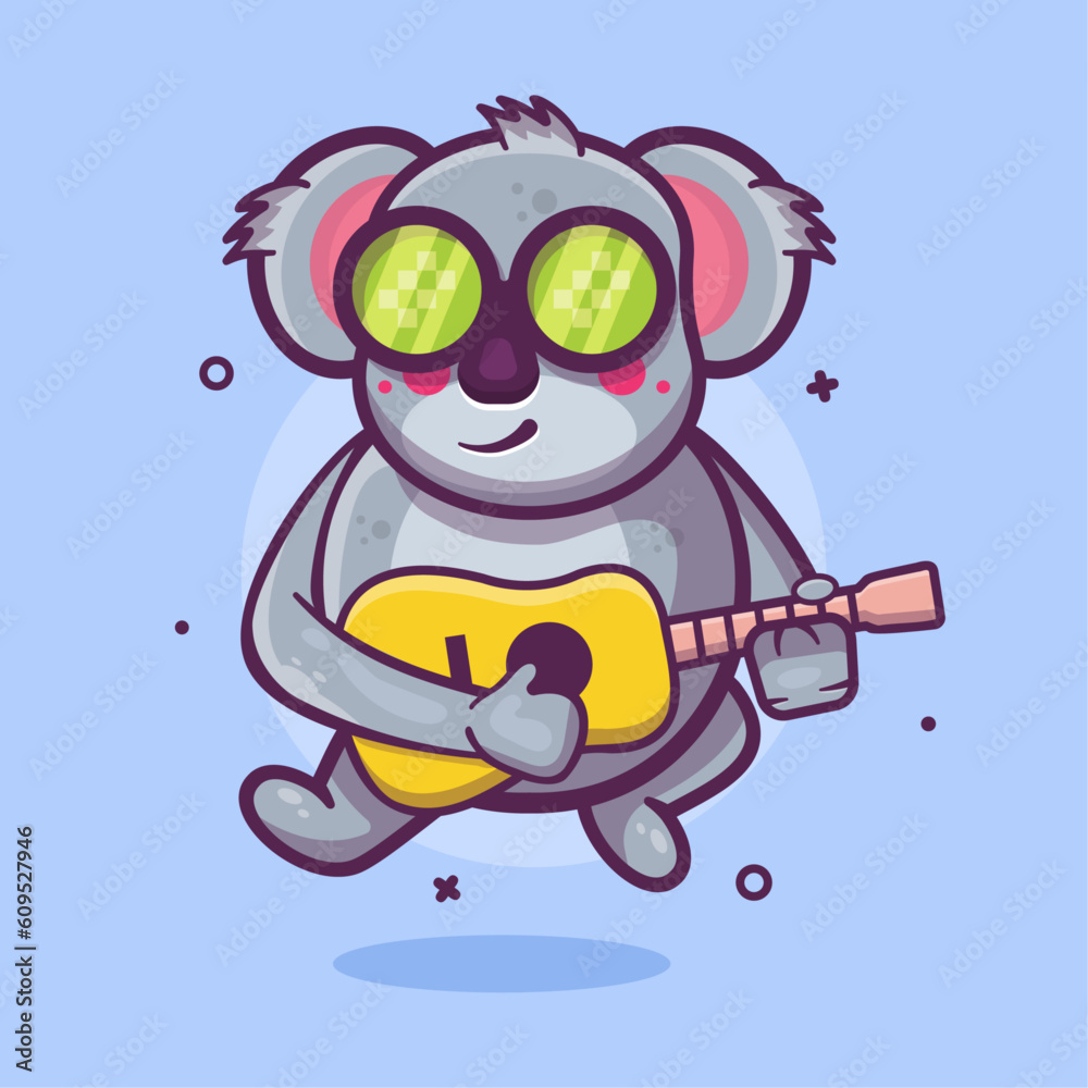 Obraz premium cool koala animal character mascot playing guitar isolated cartoon in flat style design